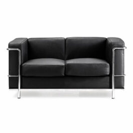 CONTEMPORARY CUBED LEATHER FACED RECEPTION TWO SEATER SOFA