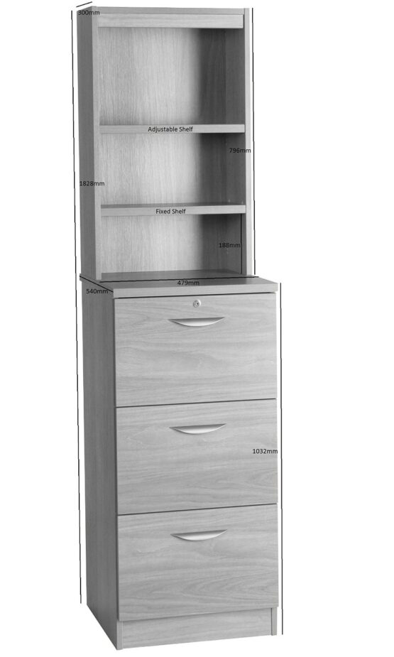THREE DRAWER FILING CABINET WITH HUTCH - Image 2